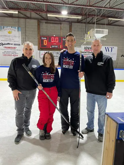 Greg Barbiero, Rachel Piscitelli, Keith McGilvery and Mike Silengo on the ice